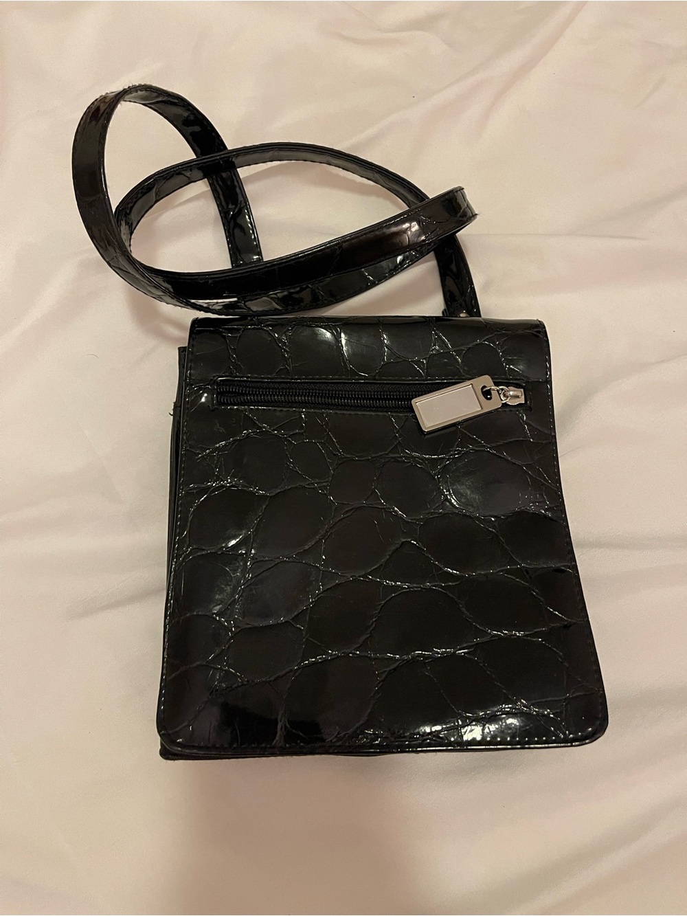 Vintage Black Crocodile Embossed Faux Leather Mini Crossbody